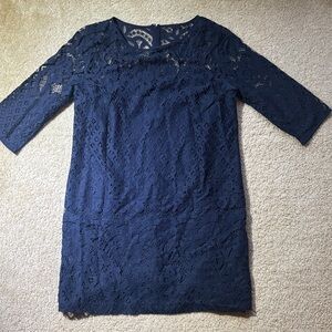 LOFT Navy Long Sleeve Lace Dress